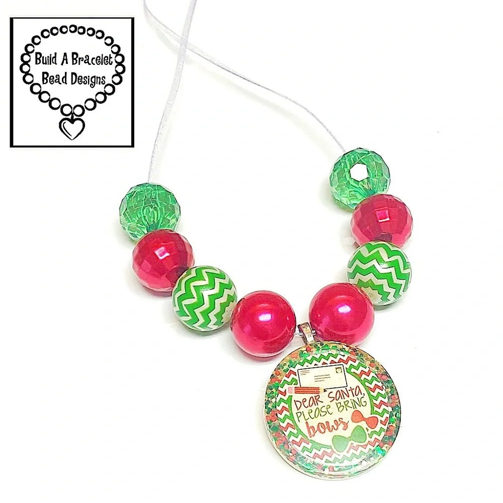 Handmade Dear Santa Please Bring Bows Bead Necklace